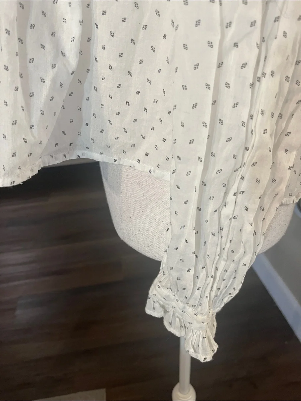 Free People White Blouse with Black Embroidered Yoke